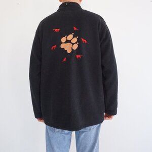 Vintage Jack Wolfskin Black Wolf Paw Embroidered Fleece Quarter Zip Pullover L